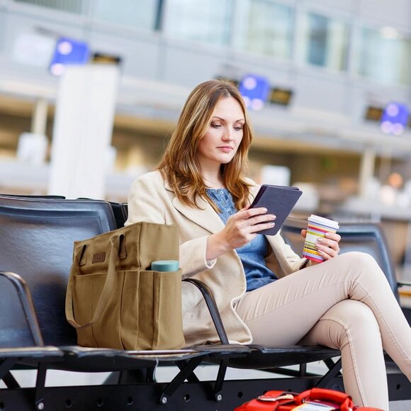 Women's Brown Tote Bags Large Utility Bags with Pockets Zip for Teacher Work - Picture 6 of 6